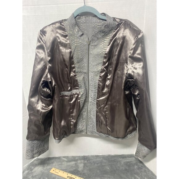 Pamela McCoy Leather Snakeskin print Gray Women’s Sz L shoulder pads - Picture 4 of 12